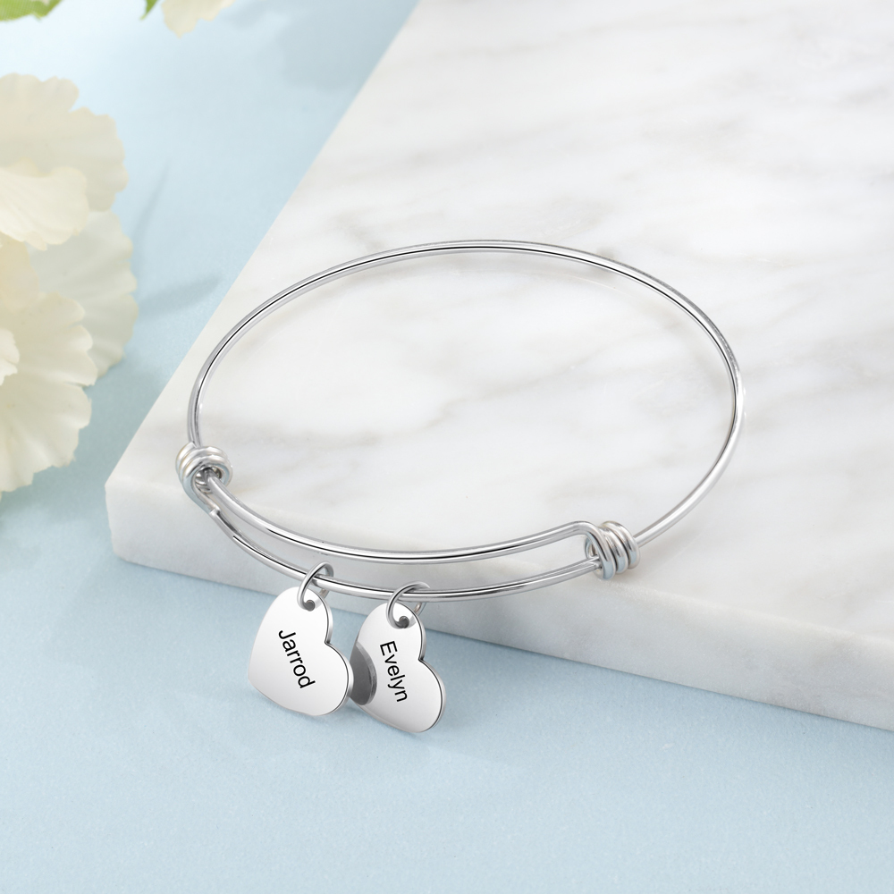 Bracelet Personnalisé Femme 3 Prénoms Personnalisés avec 3 Cœurs Breloques|Jessemade