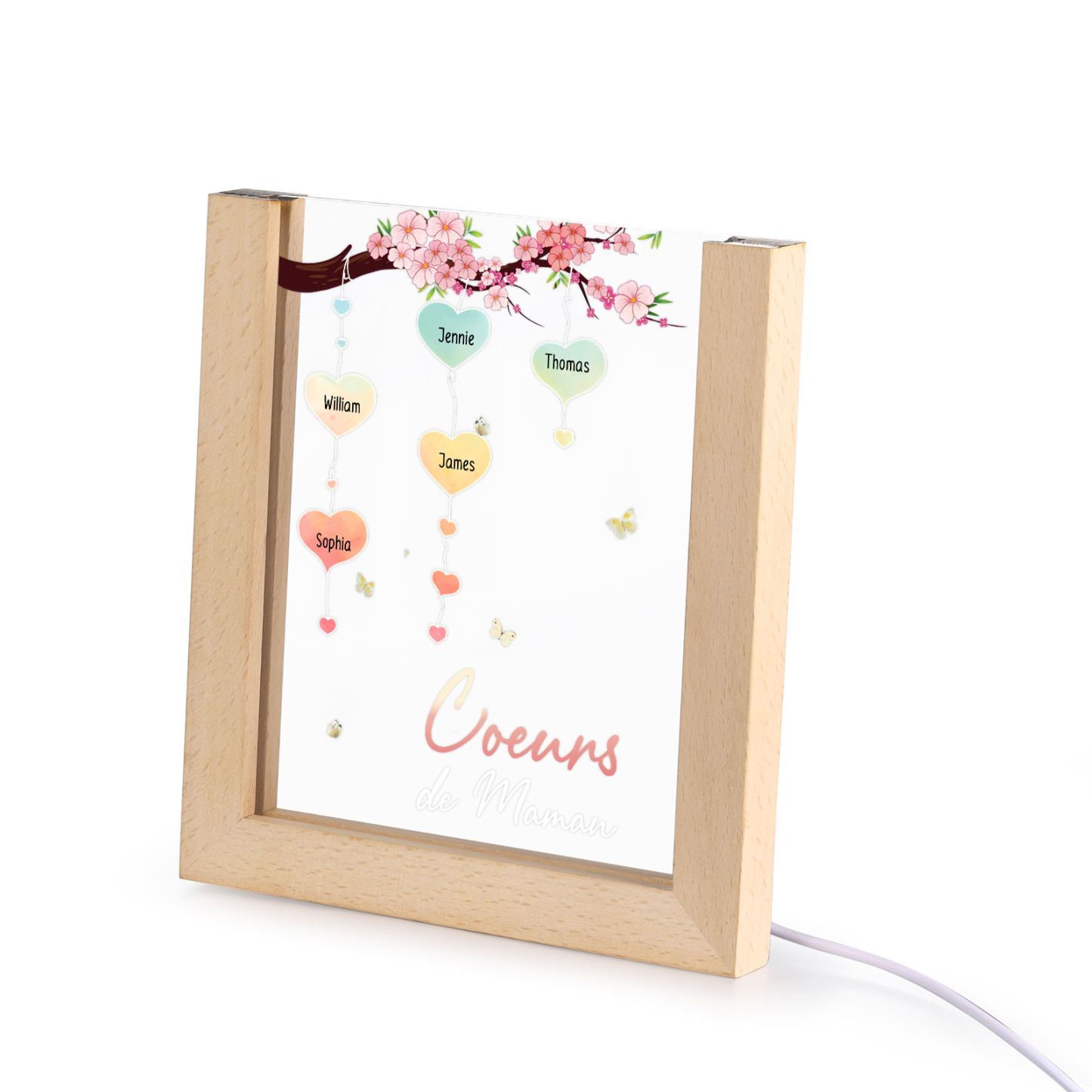 À Maman/Mamie - Lampe de chevet LED Arbre 5 Prénoms Personnalisés avec 1 Texte