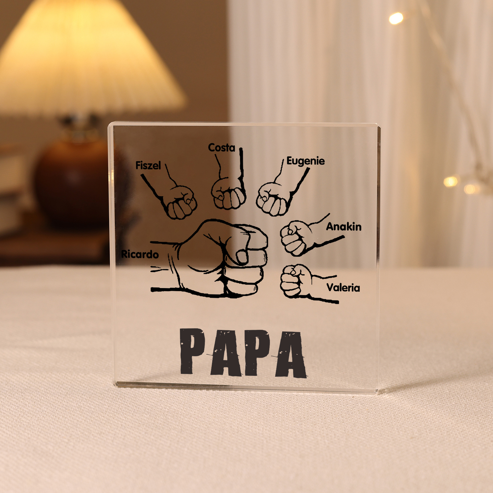 À mon Papa - Plaque Acrylique Carrée Poings 6 Prénoms Personnalisés
