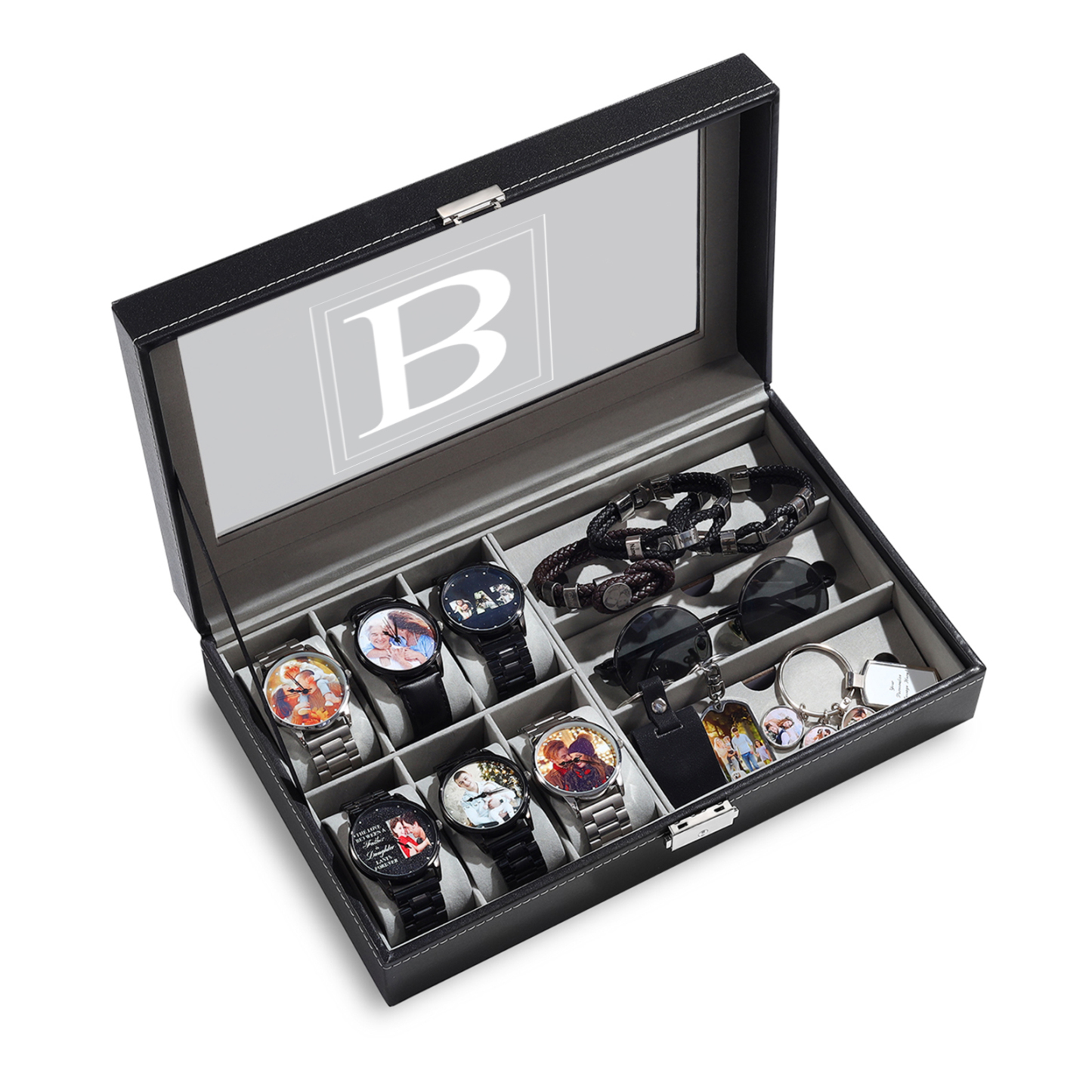 Boîte à Montre et Bijoux 1 Lettre Personnalisée Coffret Cadeau pour Hommes