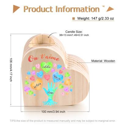 Bougeoir en Bois 4 Prénoms Personnalisés avec Texte sans bougie pour Famille