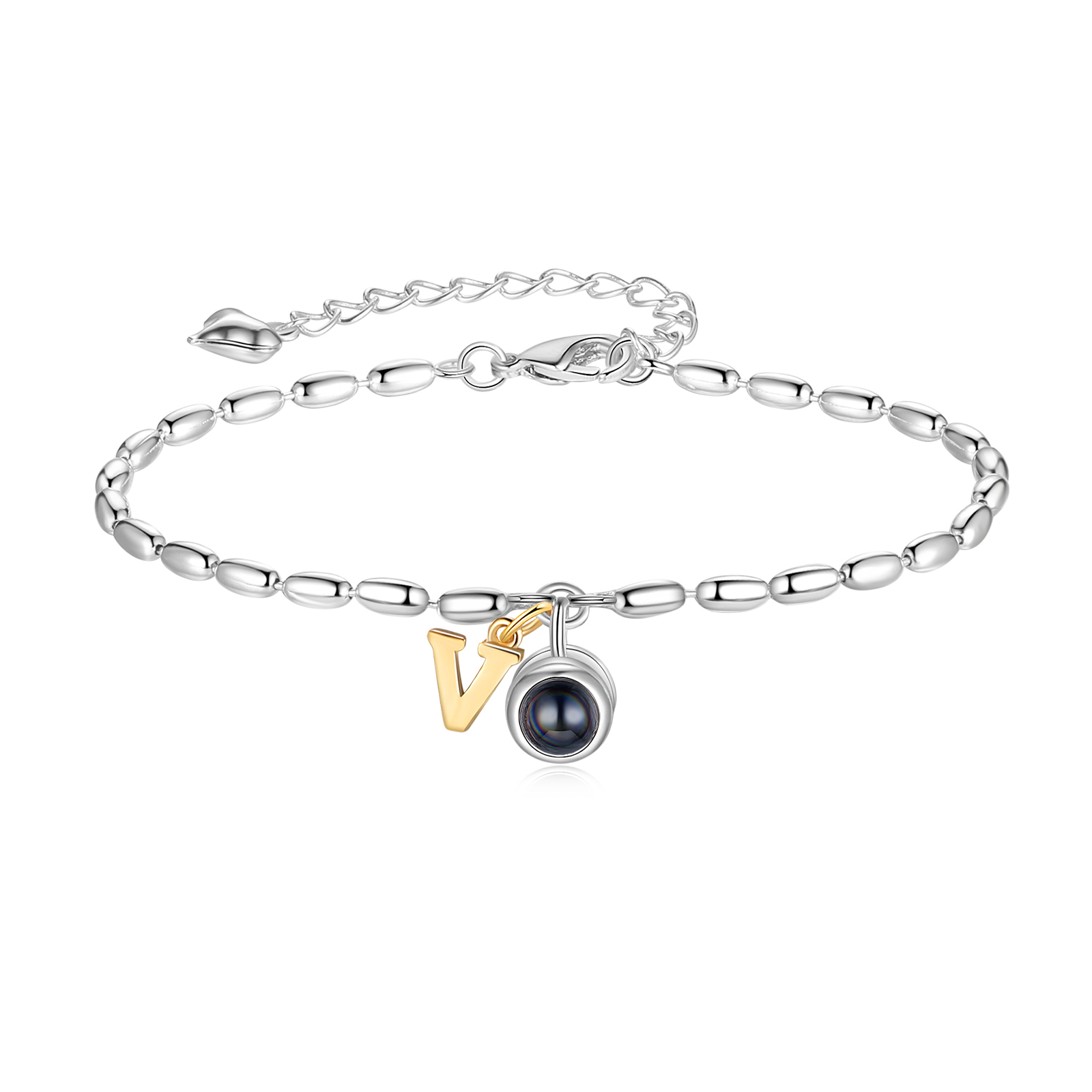 Bracelet Projection de Pierres Bracelet Initiale 1 Photo Personnalisée avec 26 Lettres｜Jessemade