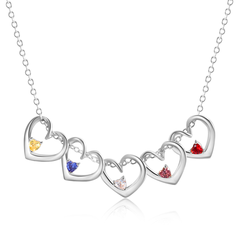 Collier Pendentif Cœur 5 Prénoms Personnalisés avec Pierre de Naissance Collier Femmes | Jessemade