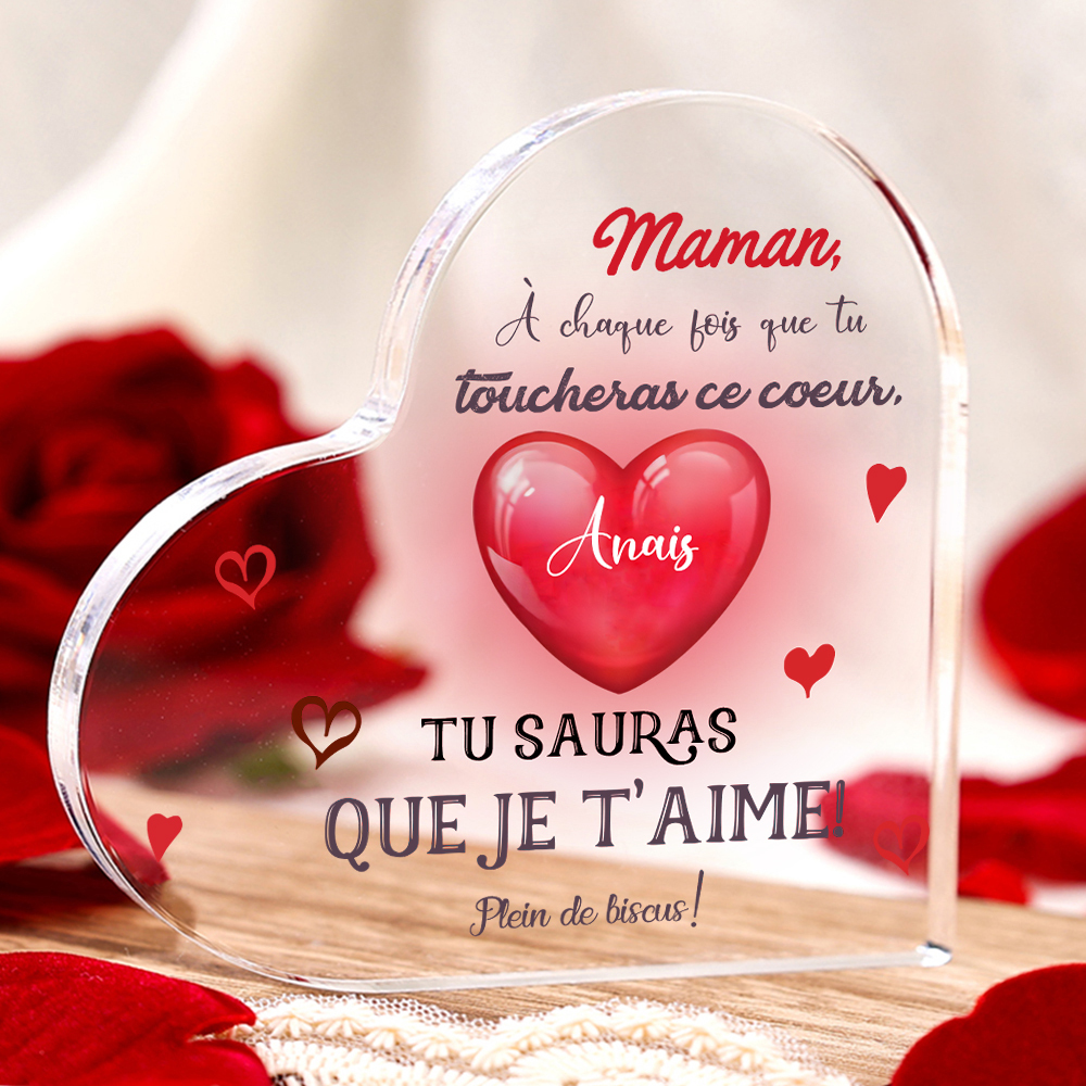À ma Maman - Plaque Acrylique en Forme de Cœur 1 Prénom Personnalisé 