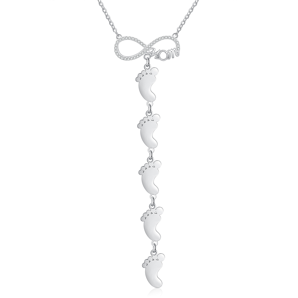 Collier Pieds Bébé 5 Prénoms Personnalisés Collier Infini pour Maman