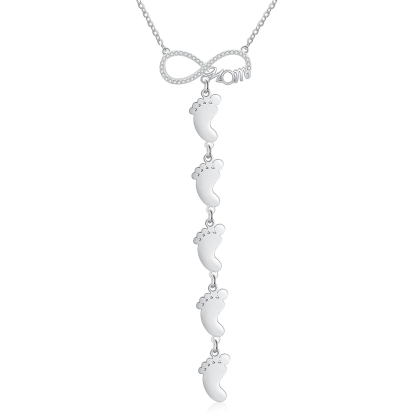 Collier Pieds Bébé 5 Prénoms Personnalisés Collier Infini pour Maman