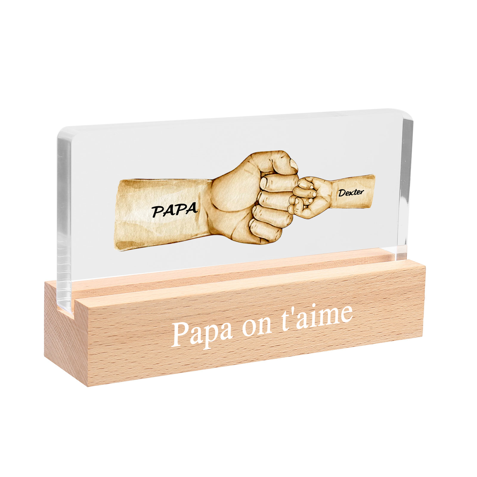 À mon Papa/Papi- Lampe de chevet LED Poings 2 Prénoms Personnalisés avec Texte