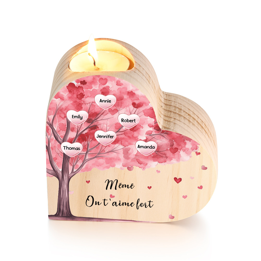 À Ma Maman/Mamie - Bougeoir en Bois Arbre 6 Prénoms et 1 Texte Personnalisés pour Famille sans bougie