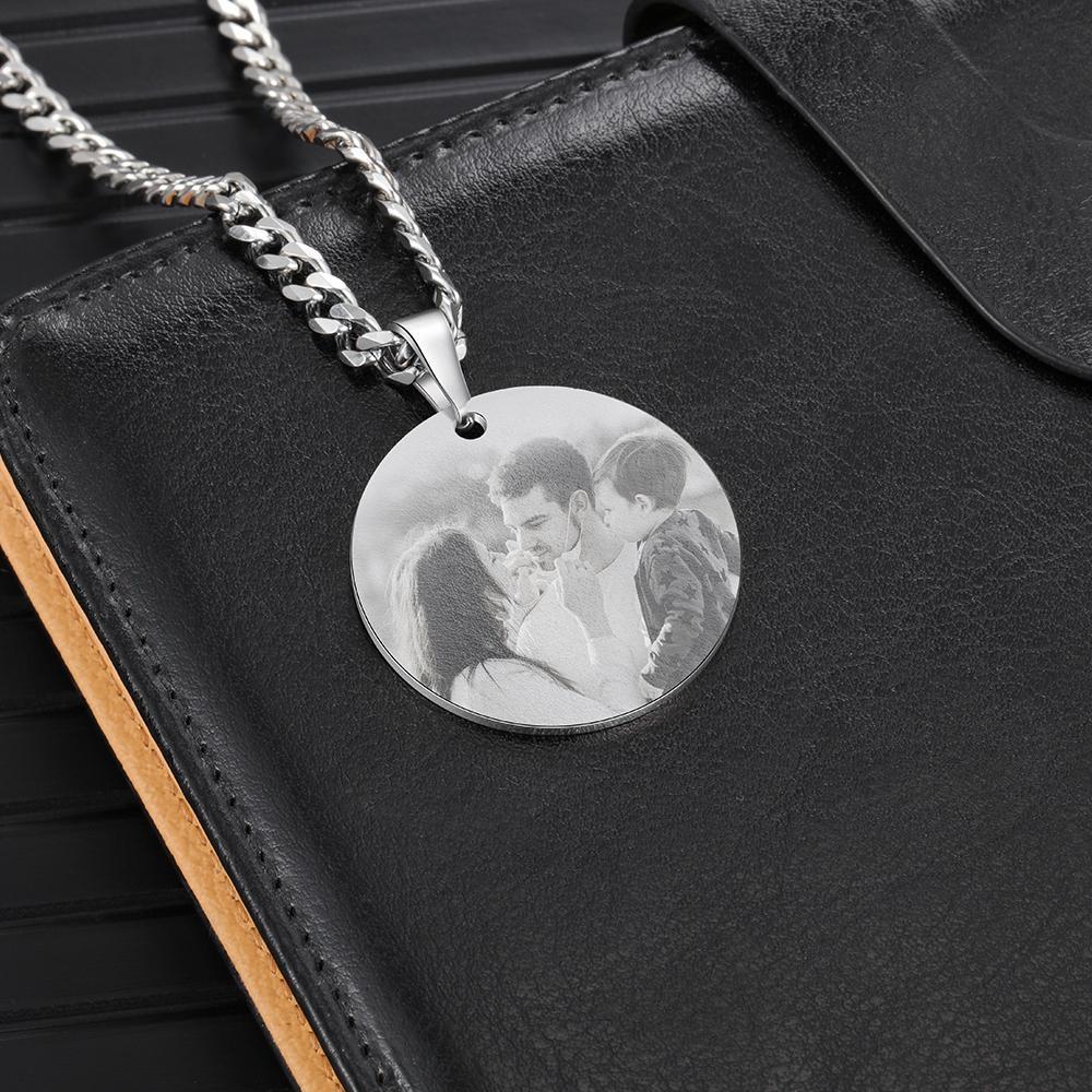 Collier Rond Photo Personnalisé Prénom Gravé pour Couple Collier Homme