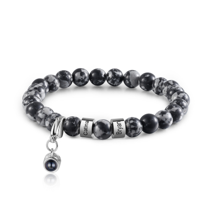 Bracelet en Malachite 2 Prénoms Personnalisés avec Photo Bracelet Phot