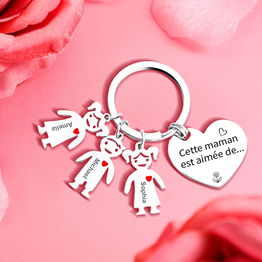 À Ma Maman - Porte-Clés 3 Prénoms Personnalisés Avec Breloques Enfants