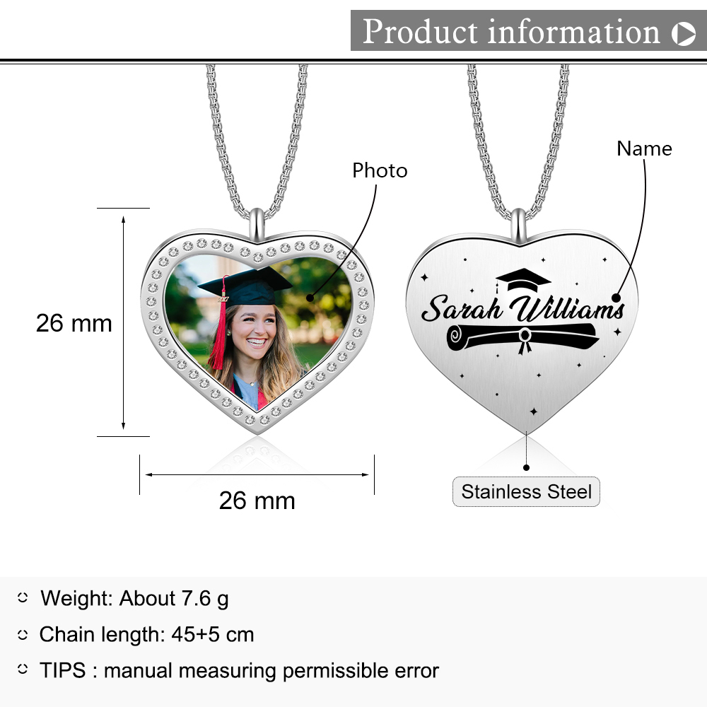 Collier Diplômé Prénom et Photo Personnalisés Cadeau de Graduation
