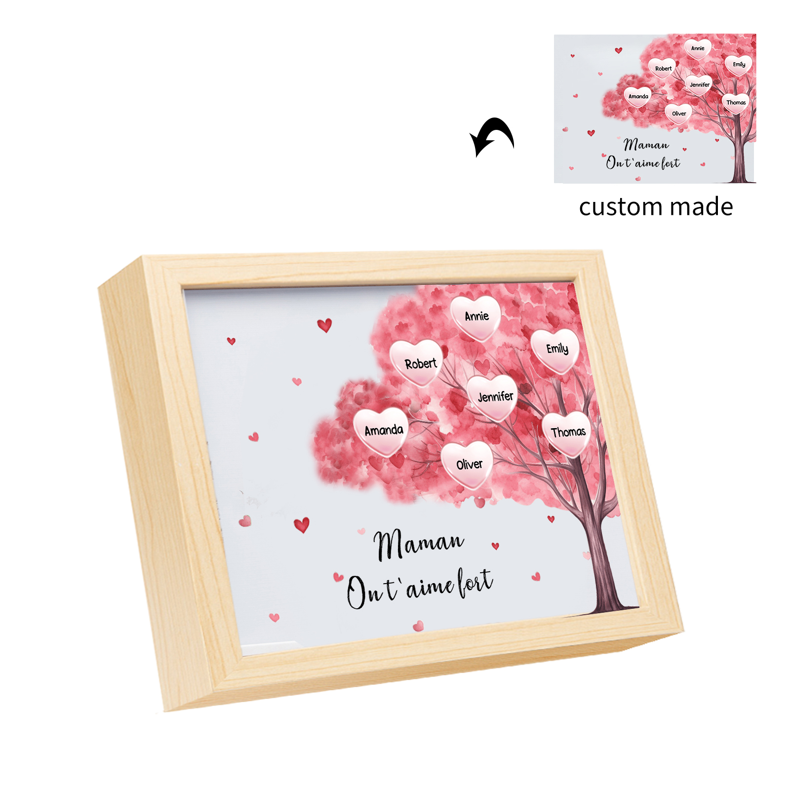 Cadre Photo LED Arbre 7 Prénoms Personnalisés avec 1 Texte Décoration Famille