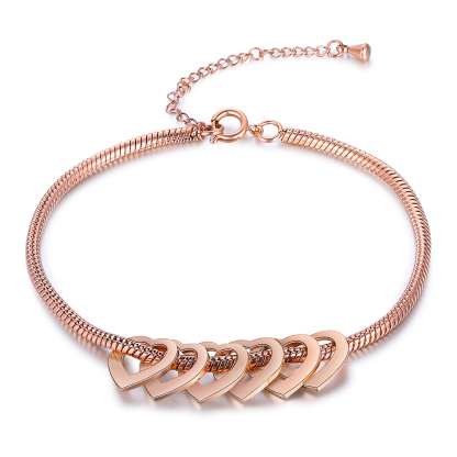 Bracelet Cheville Réglable Prénom Personnalisés Pour Femmes Avec 6 Pendentif Coeur