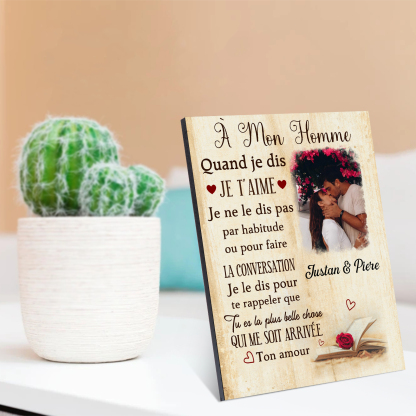 Cadre en Bois 2 Prénoms Personnalisés avec Photo pour Couple Cadeau Saint Valentin