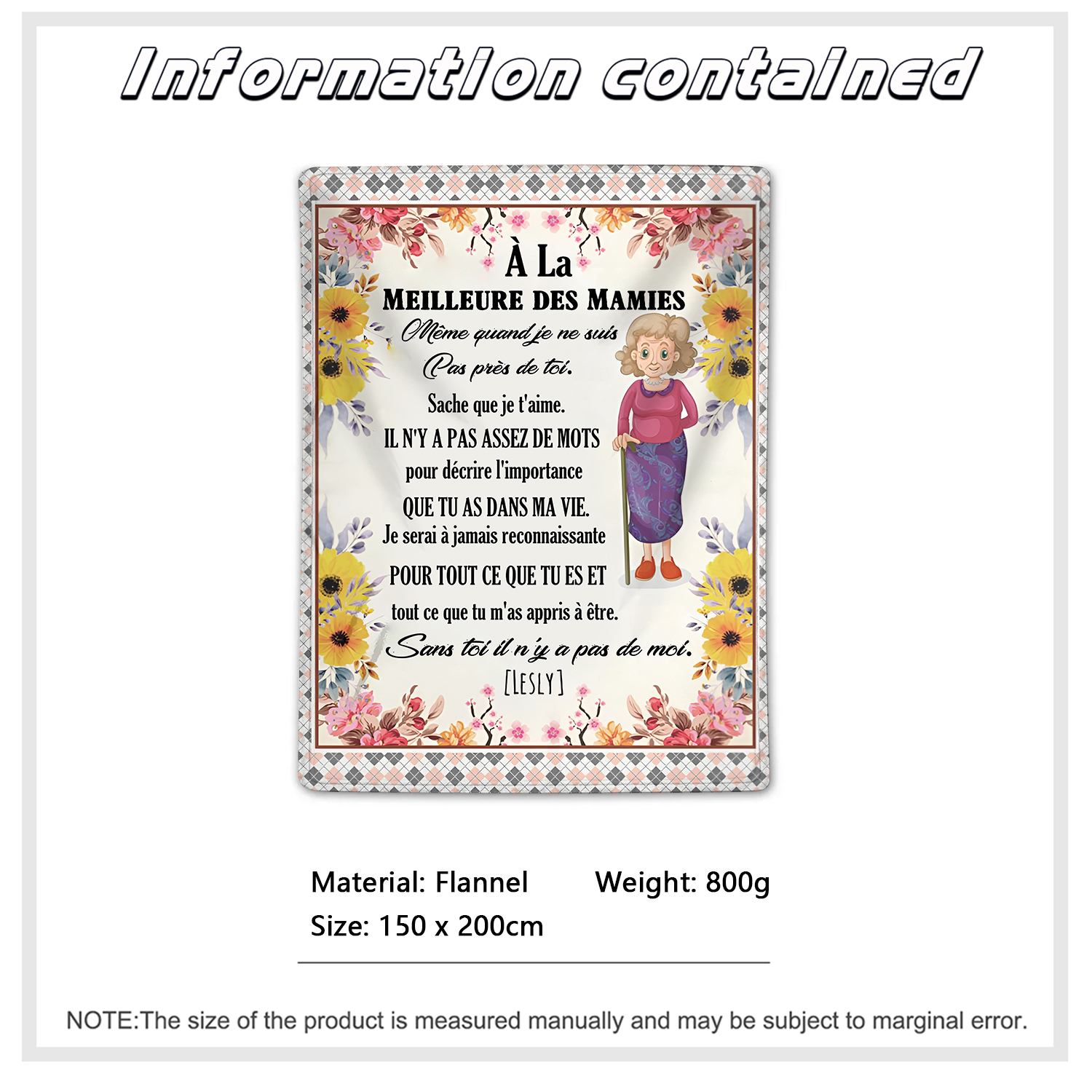 À ma Mamie - Couverture Plaids Polaire 1 Prénom Personnalisé