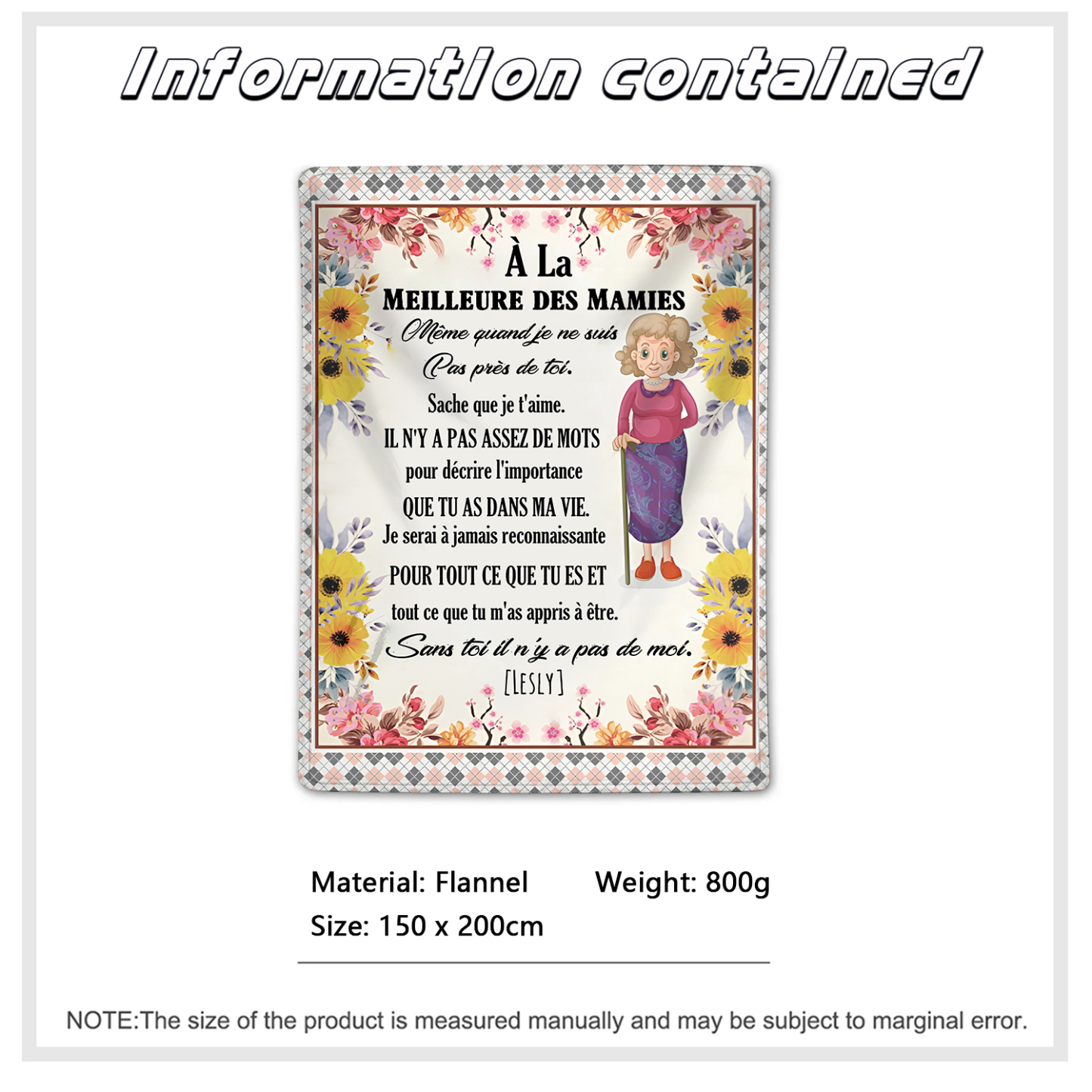 À ma Mamie - Couverture Plaids Polaire 1 Prénom Personnalisé