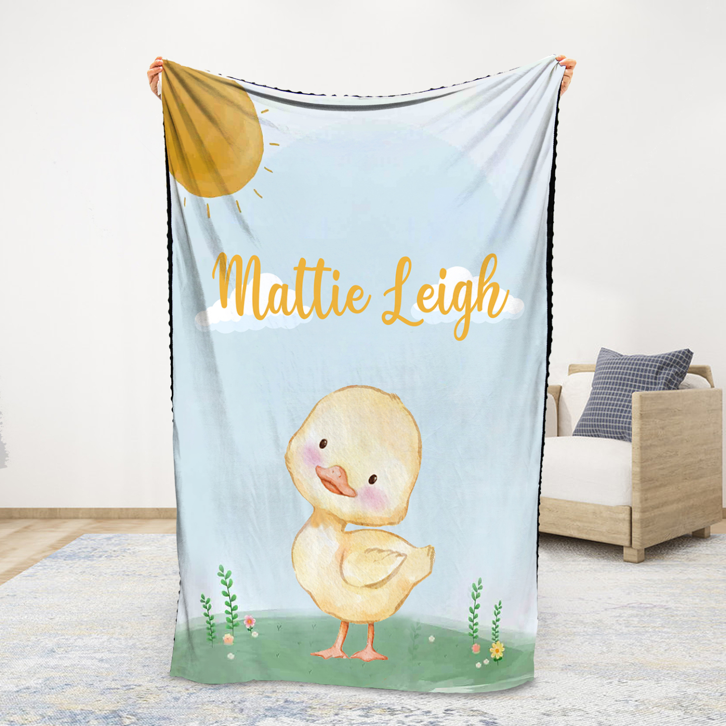 Couverture plaids polaire poussin 1 Prénoms Personnalisé pour enfant