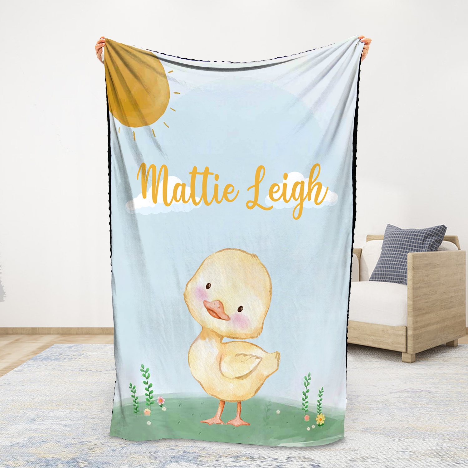 Couverture plaids polaire poussin 1 Prénoms Personnalisé pour enfant
