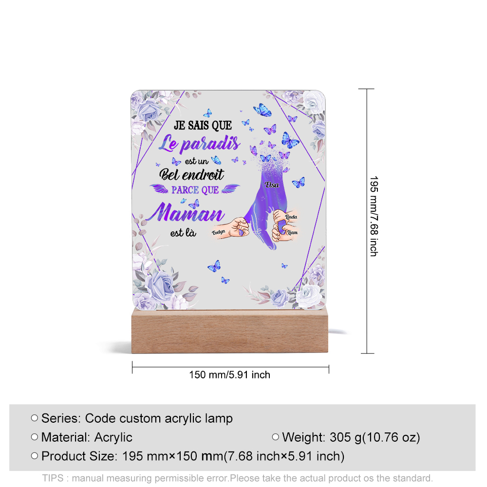 À Maman/Papa - Lampe de chevet LED Commémorative 4 Prénoms Personnalisés avec 1 Texte Lampe de chevet la main dans la main