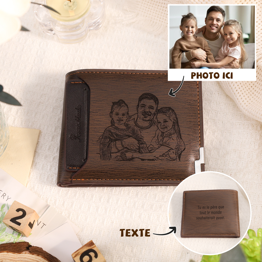 Portefeuille Photo Personnalisée Classique Homme Porte-Monnaie Carte Cadeau pour Père | Jessemade