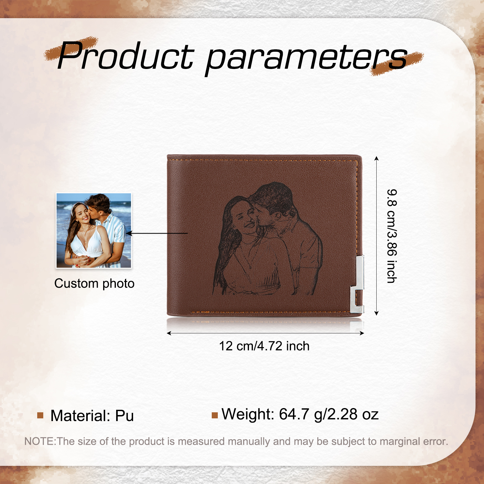 Portefeuille Photo Personnalisé avec texte Classique Homme Porte
