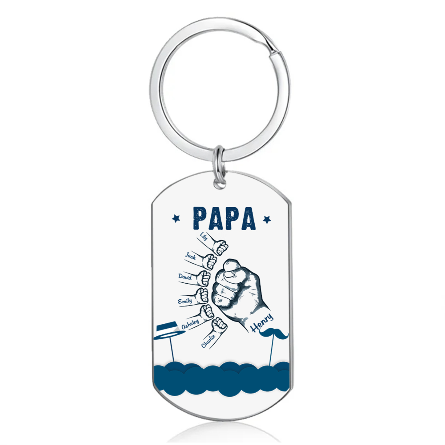 À Papa/Papi - Porte-Clés Poings 7 Prénoms Personnalisés
