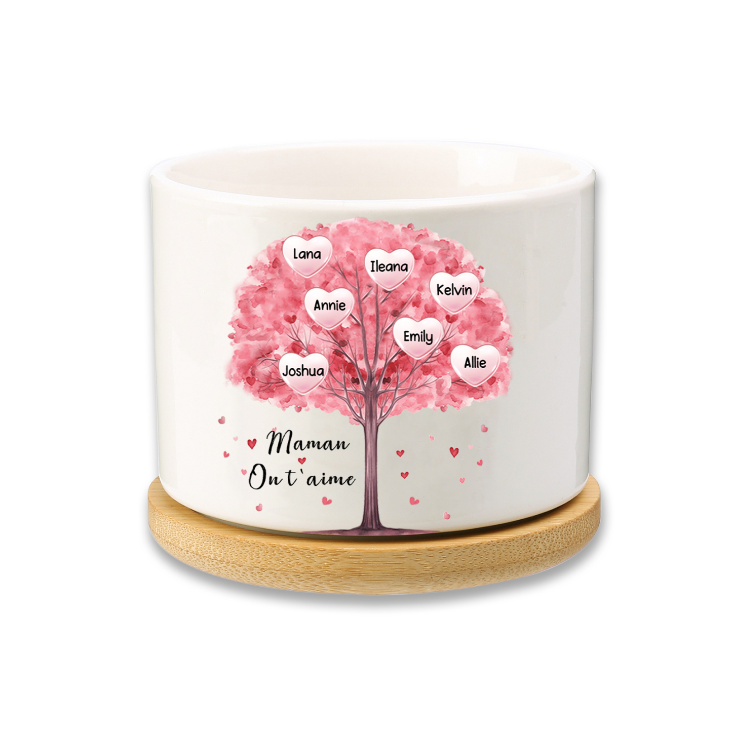 Vase/Pot de Fleurs Arbre 7 Prénoms Personnalisés avec Texte Décoration de la Maison (sans plantes)