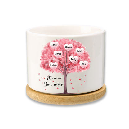 Vase/Pot de Fleurs Arbre 7 Prénoms Personnalisés avec Texte Décoration de la Maison (sans plantes)
