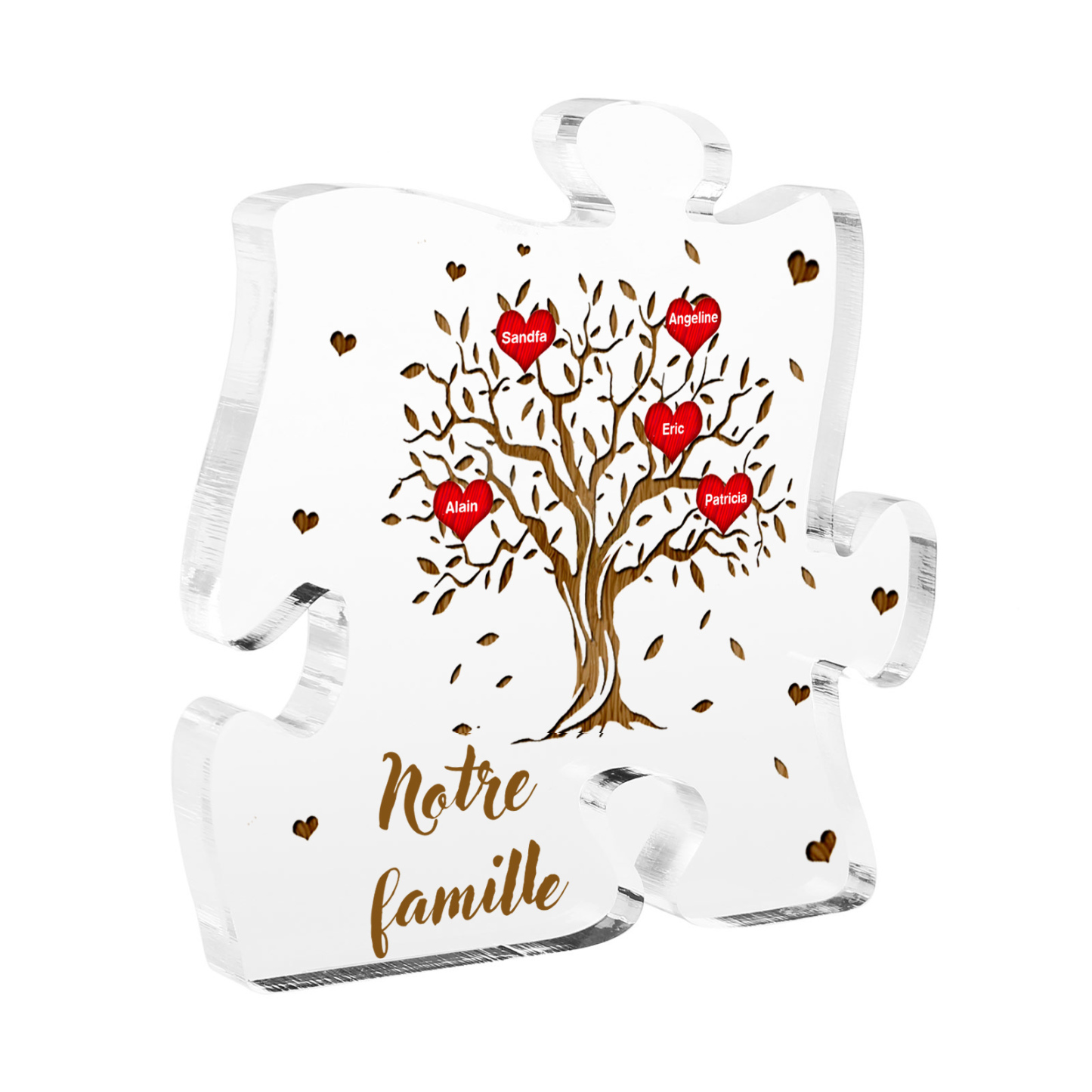Plaque Acrylique en forme de Puzzle Arbre de Vie 5 Prénoms et Texte Personnalisés