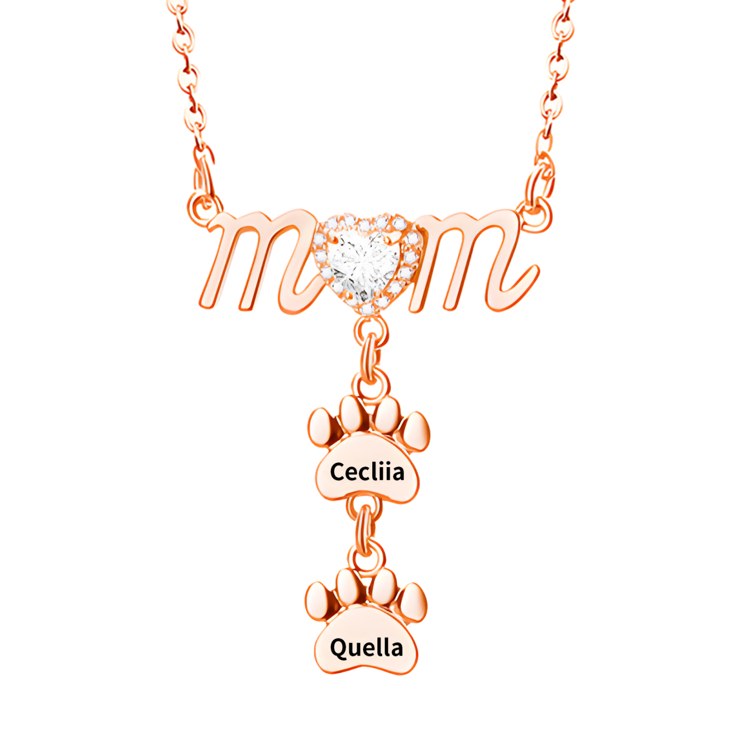 Collier Pendentif Petite Patte 2 Prénoms Personnalisés Collier pour Maman