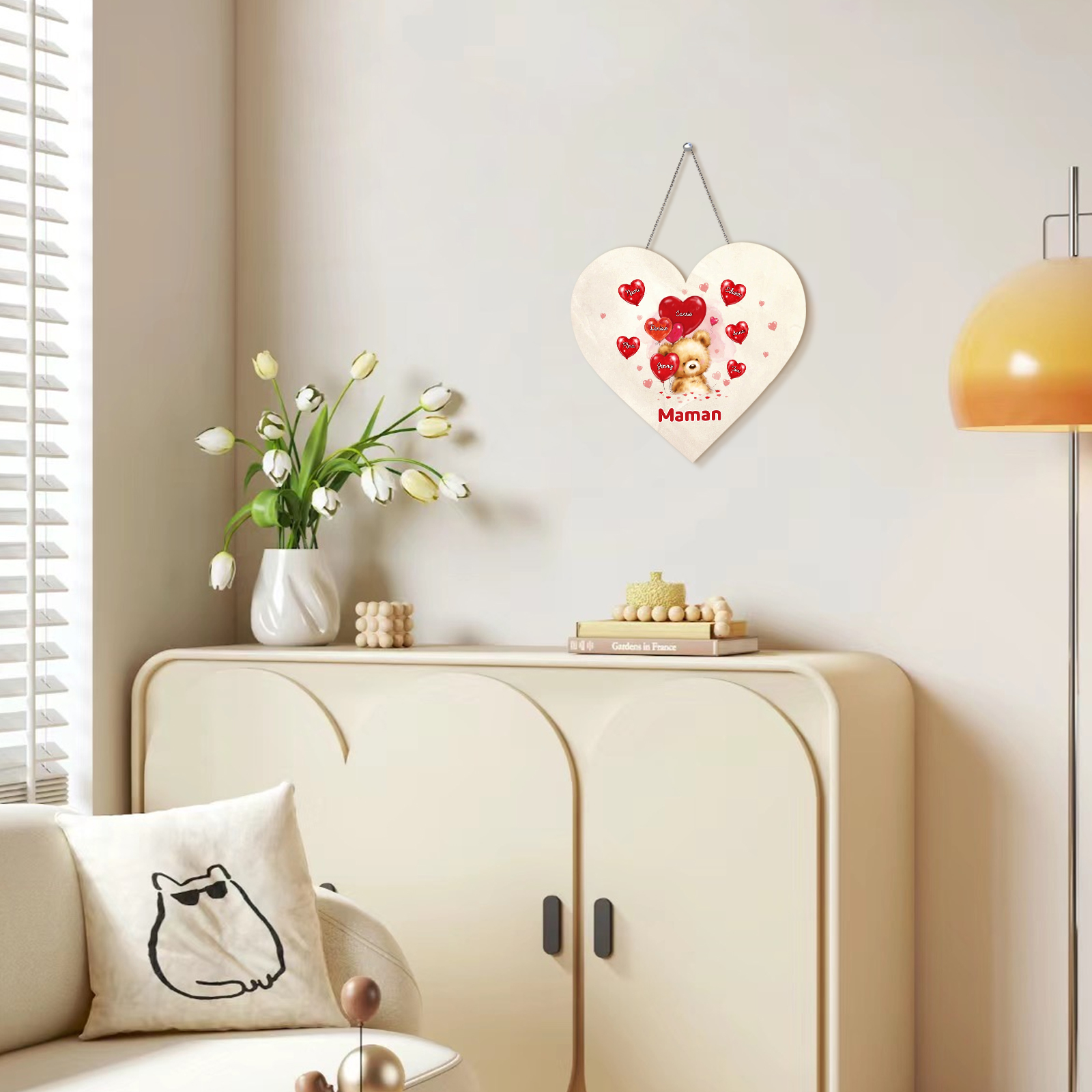 À Maman/Mamie - Veilleuse Cœur Décoration Ours 8 Prénoms Personnalisés avec 1 Texte