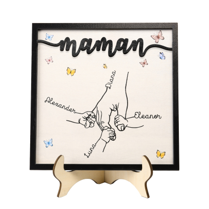 À ma Maman - Décoration en bois la Main dans la Main 4 Prénoms Personnalisés Ornement Famille