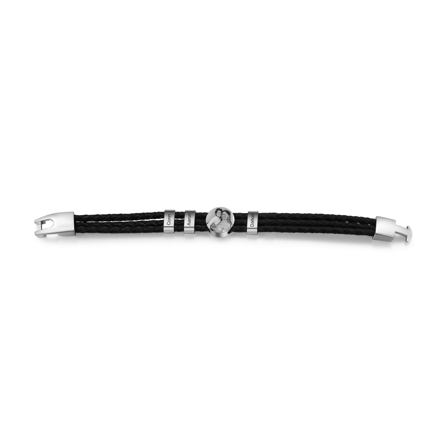 Bracelet en Cuir 3 Prénoms Personnalisés avec Photo pour Hommes
