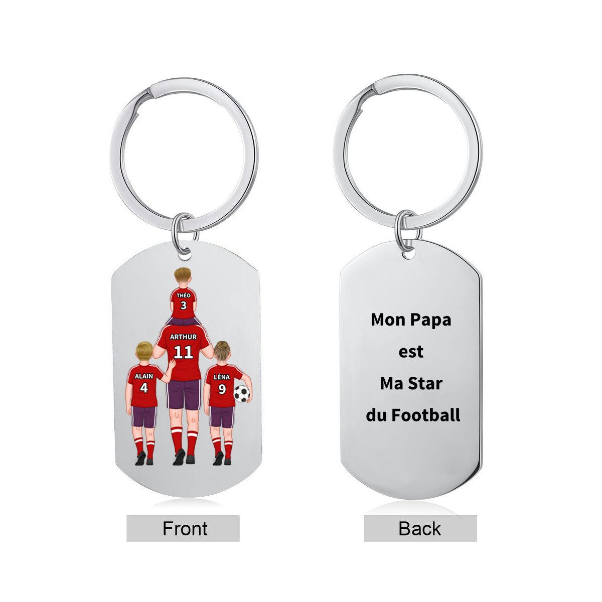 À mon Papa - Porte-Clés Famille du Football 2-4 Prénoms Personnalisés pour Famille