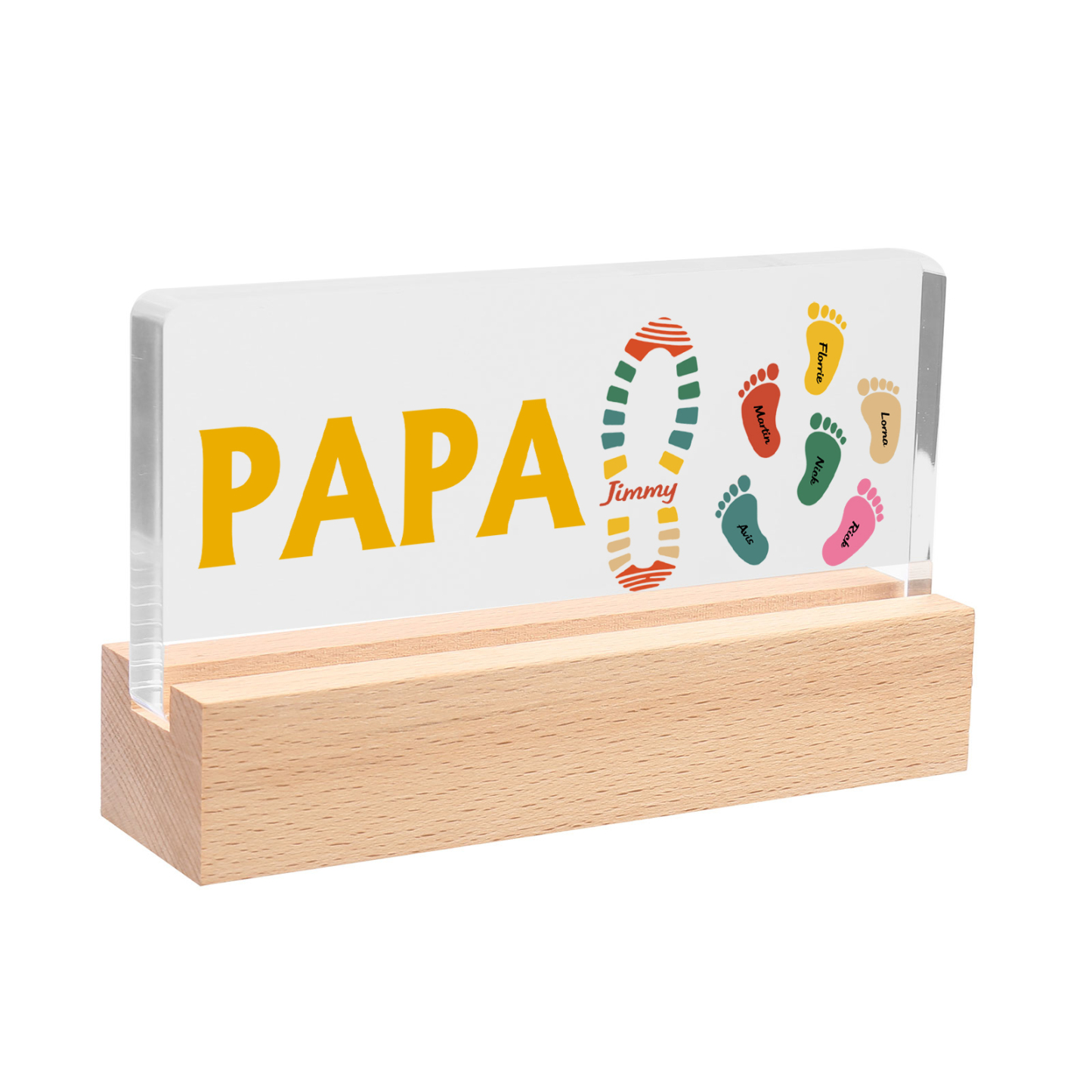 À mon Papa/Papi- Lampe de chevet LED Pieds Bébé 7 Prénoms Personnalisés avec Texte