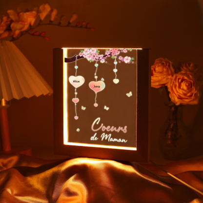 À Maman/Mamie - Lampe de chevet LED Arbre 2 Prénoms Personnalisés avec 1 Texte