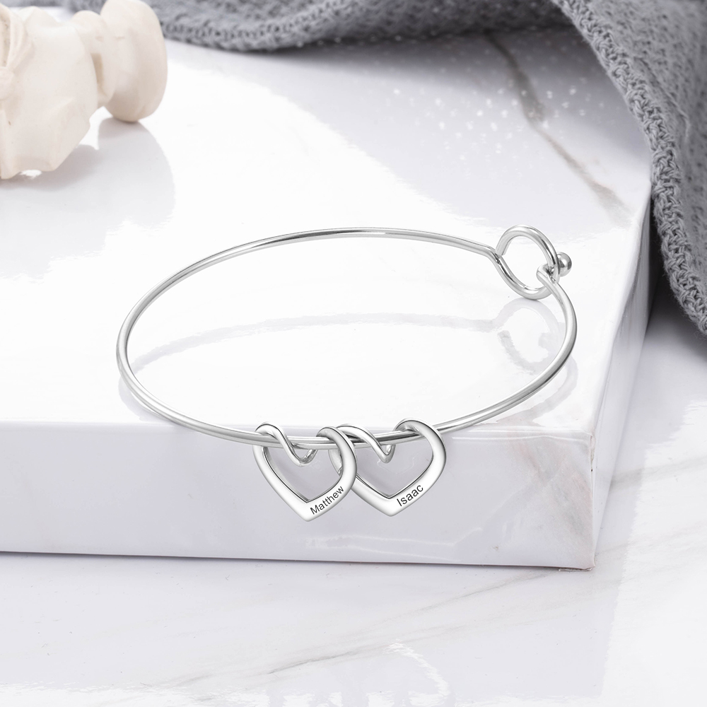 Bracelet Enfant 4 Prénoms Personnalisés avec 4 Cœur Breloques