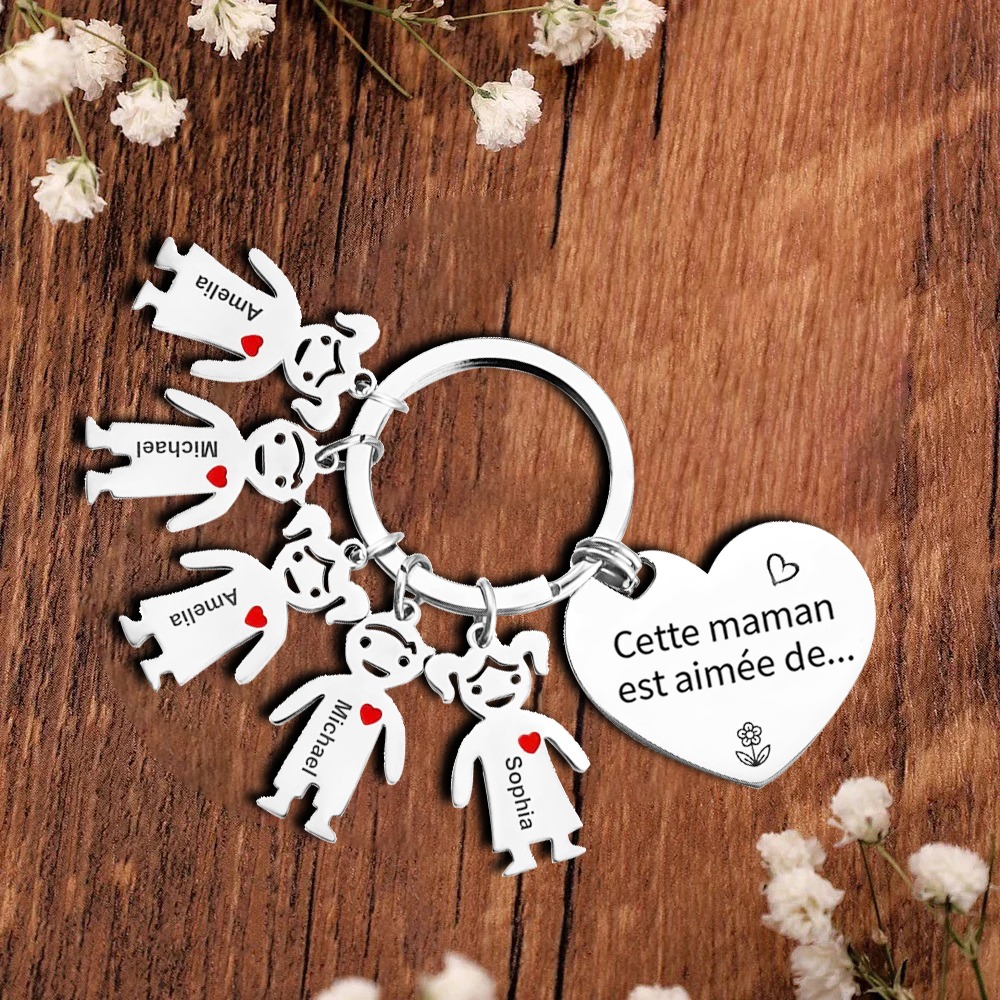 À Ma Maman - Porte-Clés 5 Prénoms Personnalisés Avec Breloques Enfants
