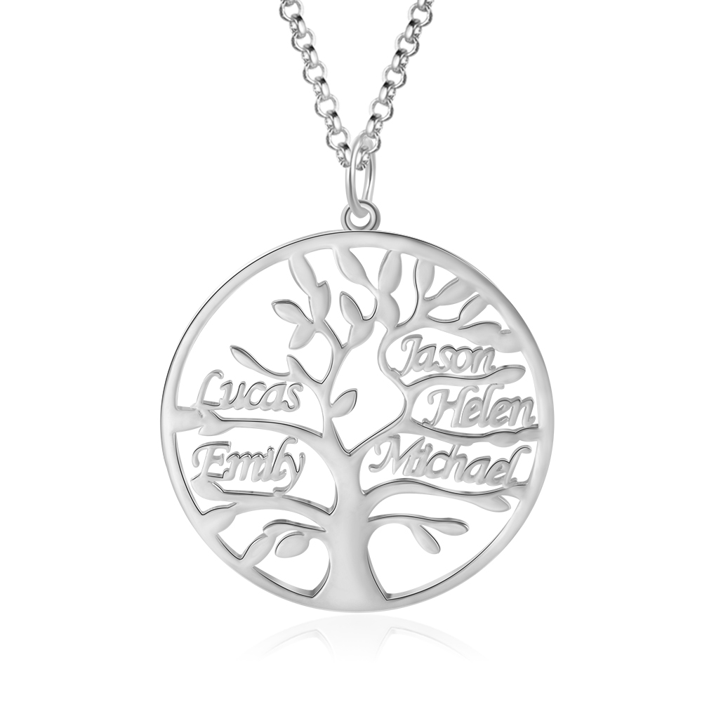 Collier Argent Arbre de vie Arbre généalogique 5 prenoms