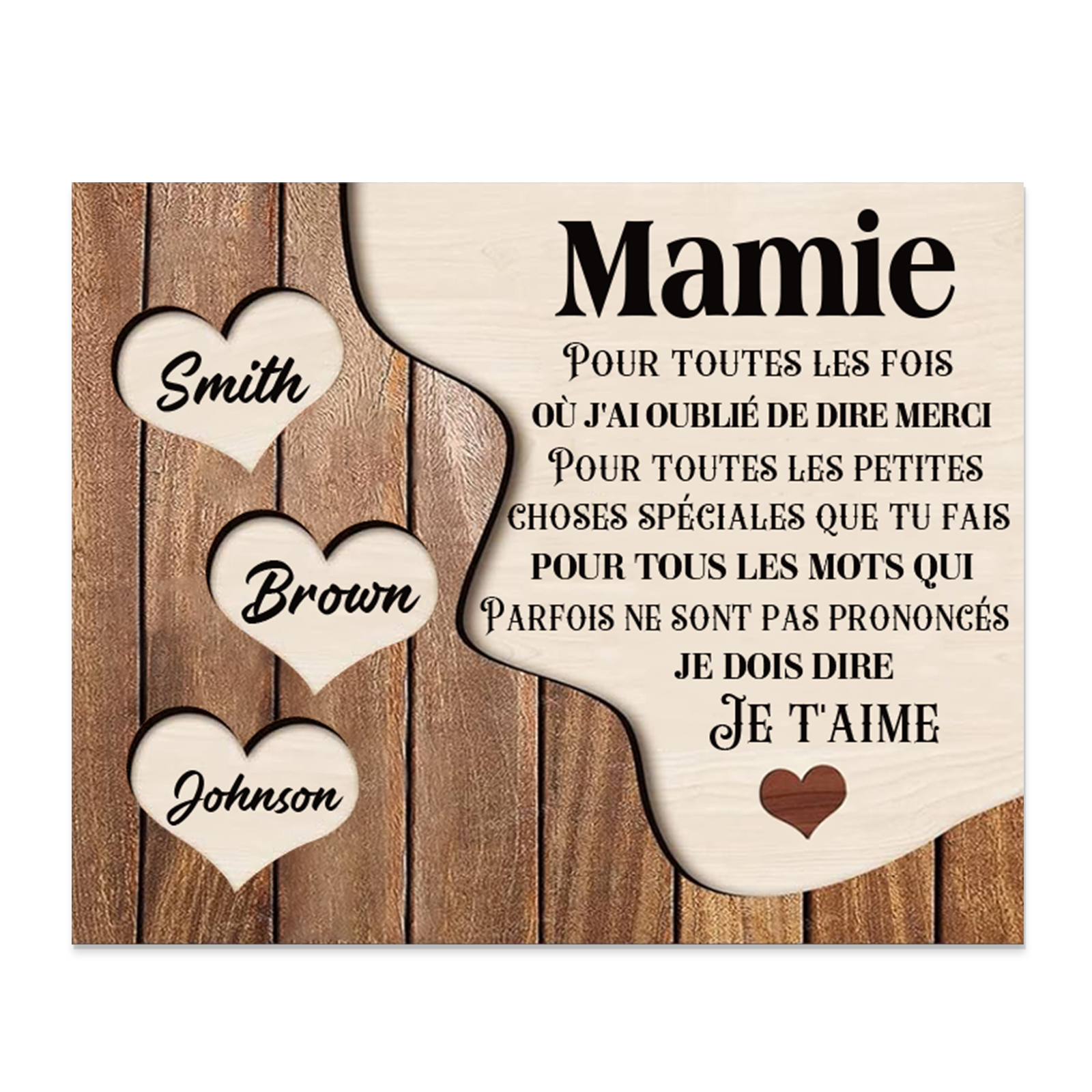 À ma Maman/Mamie - Cadre en Bois 3 Prénoms Personnalisés avec Texte Cadeau pour Famille
