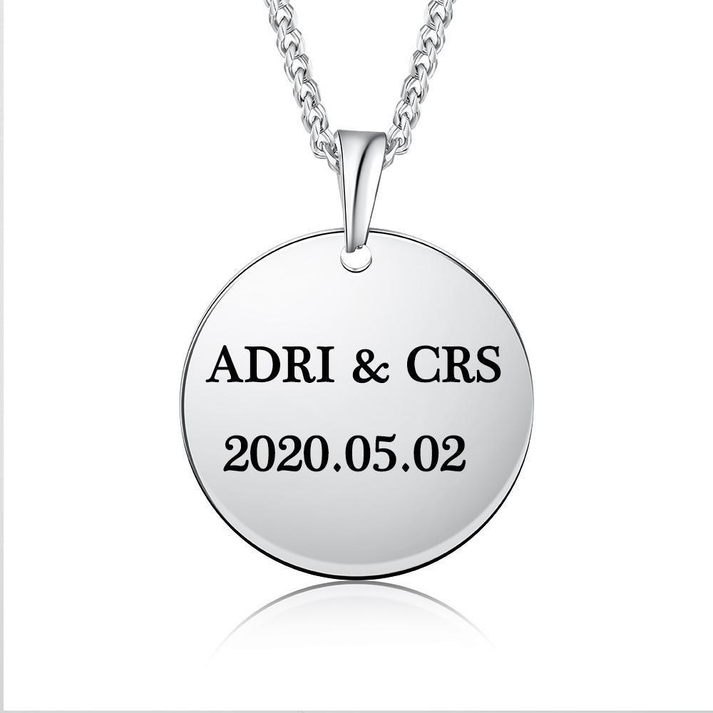 Collier Rond Photo Personnalisé Prénom Gravé pour Couple Collier Homme