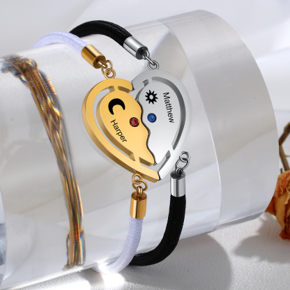 2PCS Bracelets roped 2 Prénoms Personnalisés avec 2 Pierres de Naissance Bracelet en Commun pour Couple | Jessemade