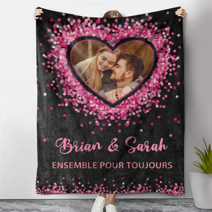 Couverture Plaids Polaire Cœur 2 Prénoms Personnalisés avec Photo pour