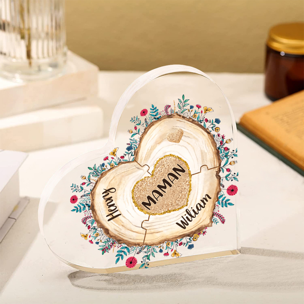 À ma Maman/Mamie - Plaque Acrylique Morceaux de coeur 3 Prénoms Personnalisés