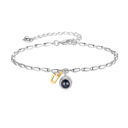 Bracelet Projection de Pierres Bracelet Initiale 1 Photo Personnalisée avec 26 Lettres｜Jessemade