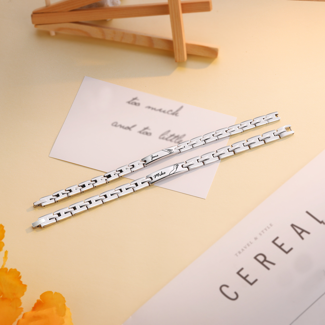Bracelet couple 2PCS la main dans la main avec 2 Prénoms Personnalisés Bracelet en Commun | Jessemade