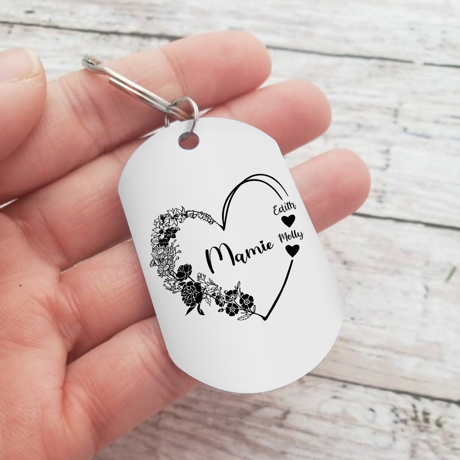 À Ma Mamie - Porte-Clés Fleur et Cœur 1-6 Noms Personnalisés