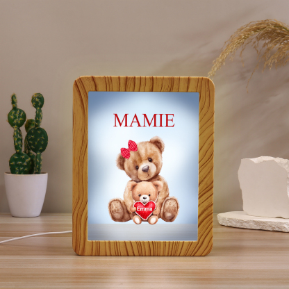 Cadre Photo/Miroir LED Multifonctionnel Ours 1 Prénom Personnalisé avec Texte pour Famille