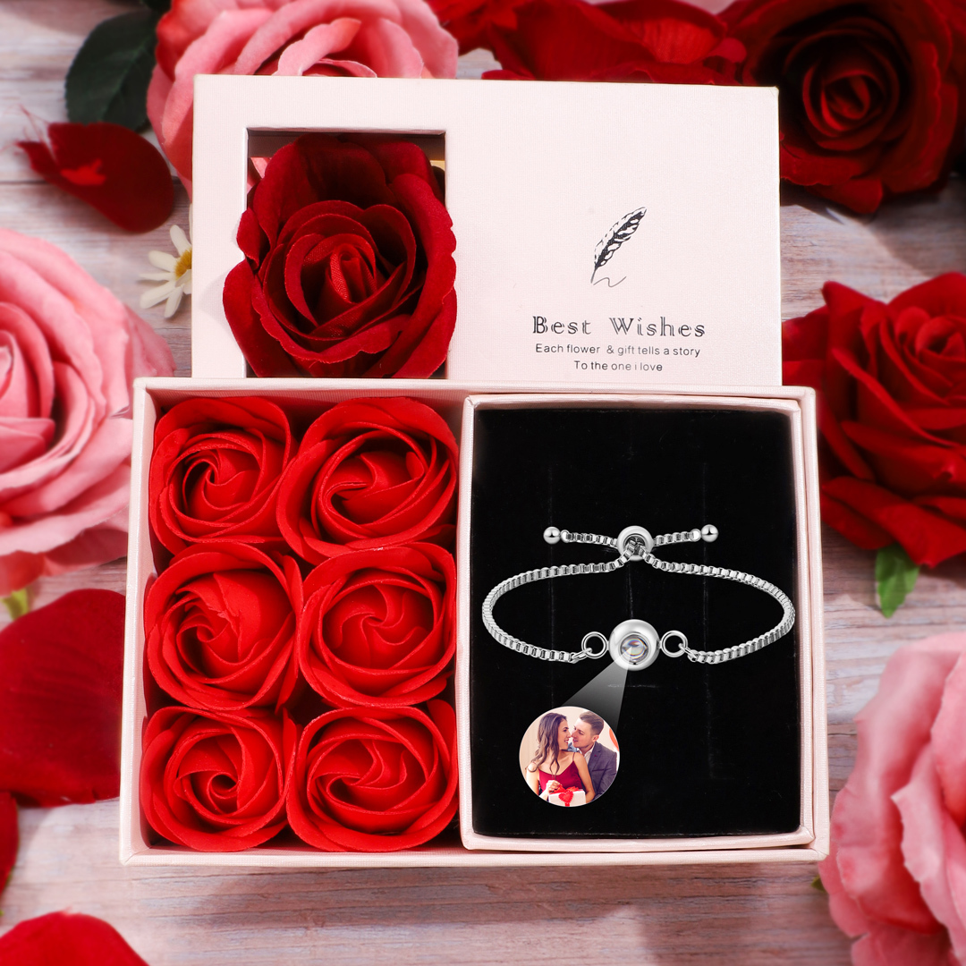 Bracelet Personnalisé avec Photo Projettée Bracelet Photo Projection Argent pour Couple｜ Jessemade